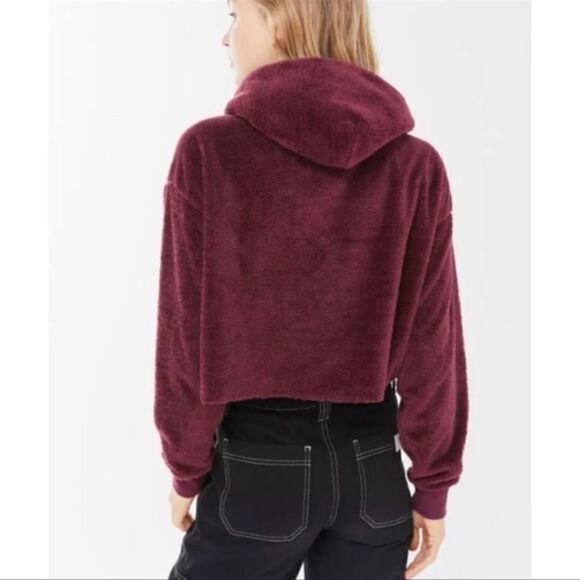 Urban Outfitters Teddy Cropped Hoodie Fleece Cream Small - Picture 7 of 8